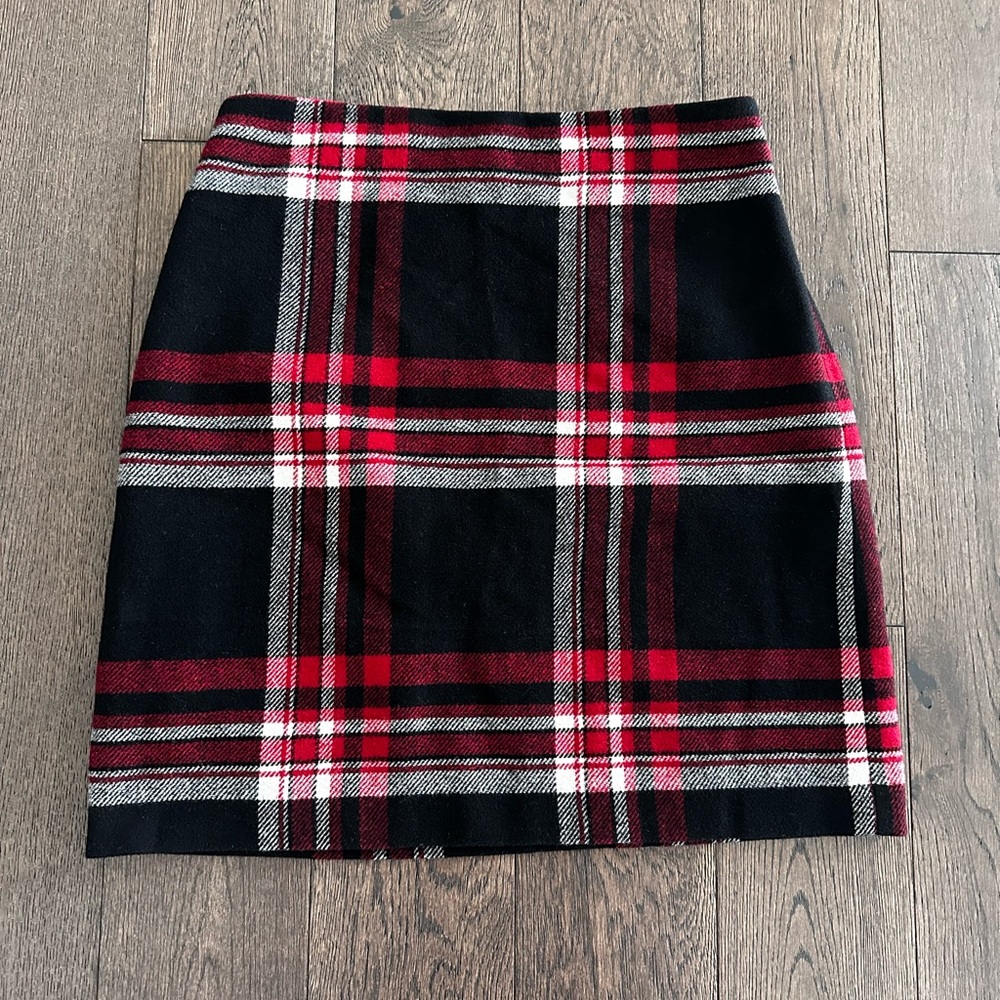 Talbots Red & Black Plaid Wool Blend Mini Skirt